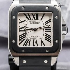 Cartier Santos 100 Large Model 41mm Black Rubber Silver Dial 2656 W20121U2