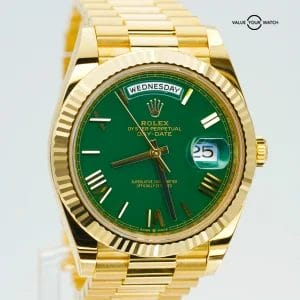 Rolex Day-Date President 228238 40mm Green Roman Dial 18K Yellow Gold Box/Papers