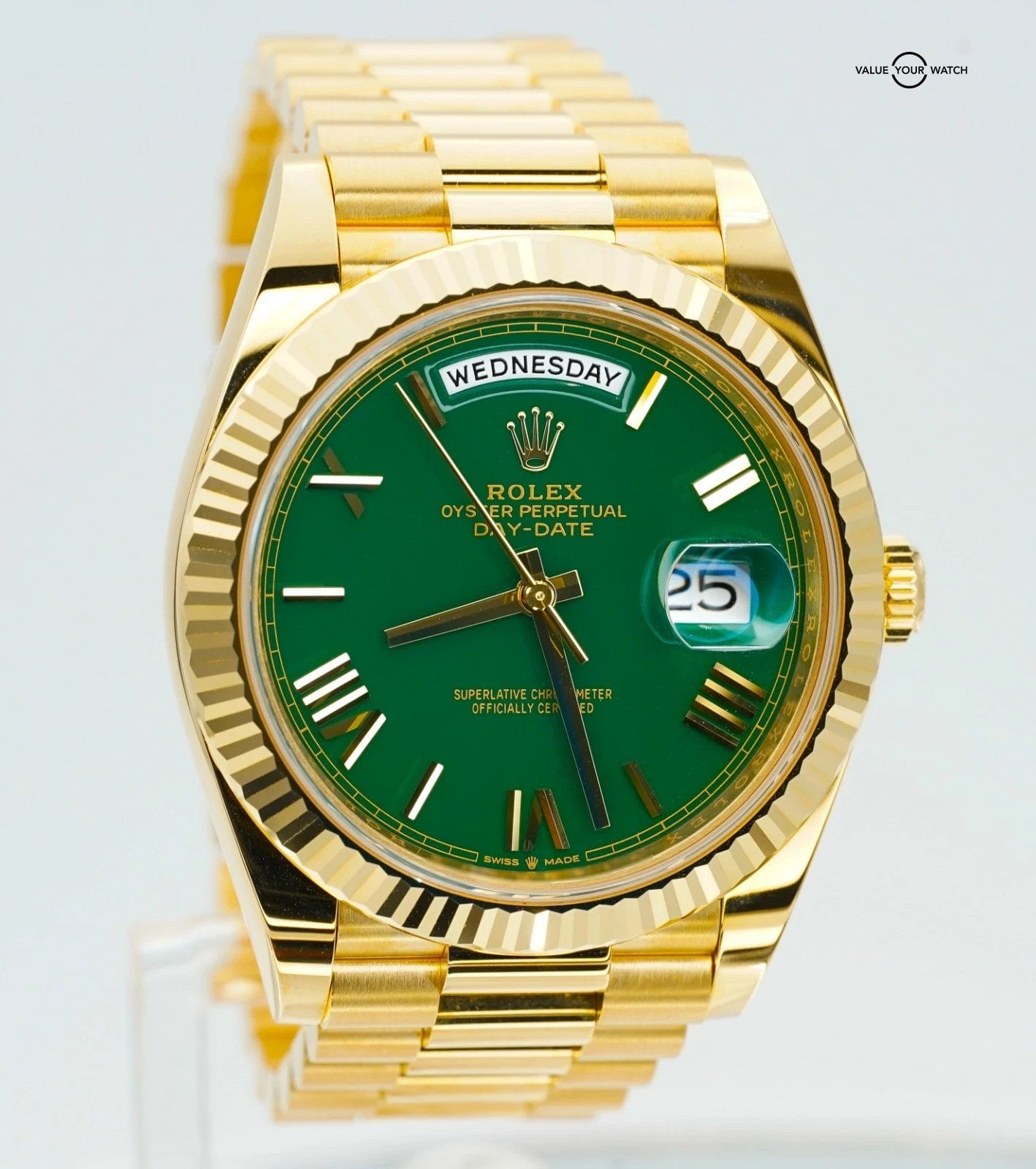 Rolex Day-Date President 228238 40mm Green Roman Dial 18K Yellow Gold Box/Papers