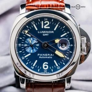 Panerai 88 Luminor GMT *BLUE* Dial Brown Strap Box SERVICED PAM00088 PAM88 PAM 8