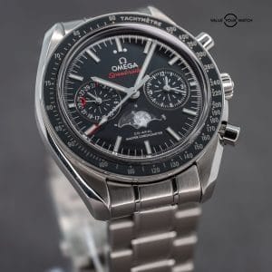 Omega Speedmaster Moonphase Chronograph 44.25mm Black Dial Steel Complete Set 304.30.44.52.01.001