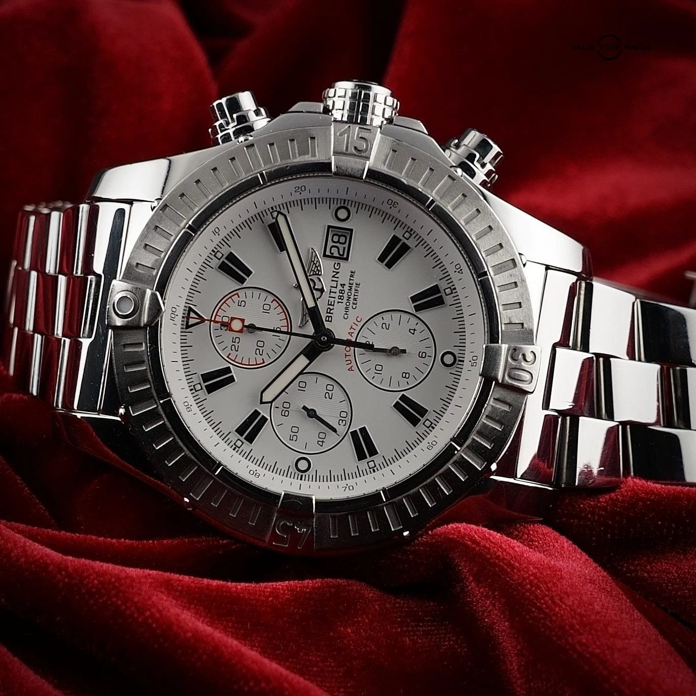 Breitling Super Avenger 48mm A13370 White Dial Chronograph Steel Bracelet & Box