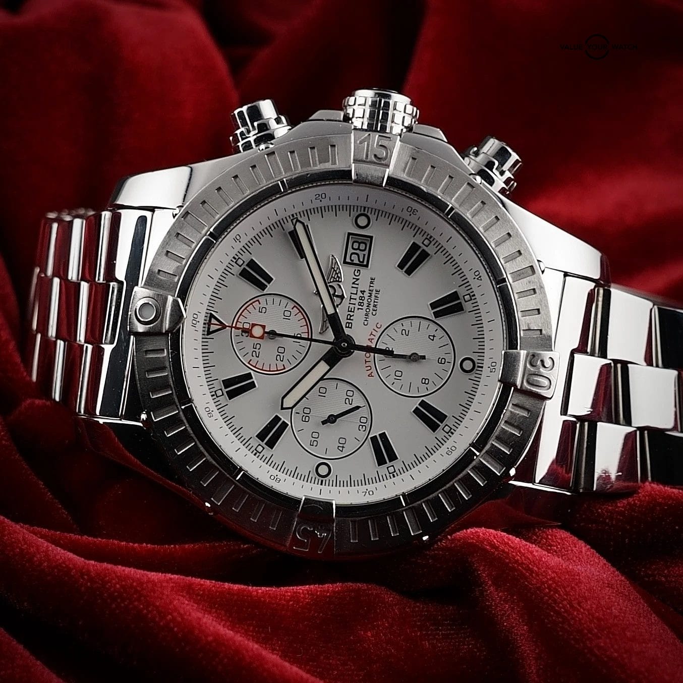 Breitling Super Avenger 48mm A13370 White Dial Chronograph Steel Bracelet & Box - Image 3
