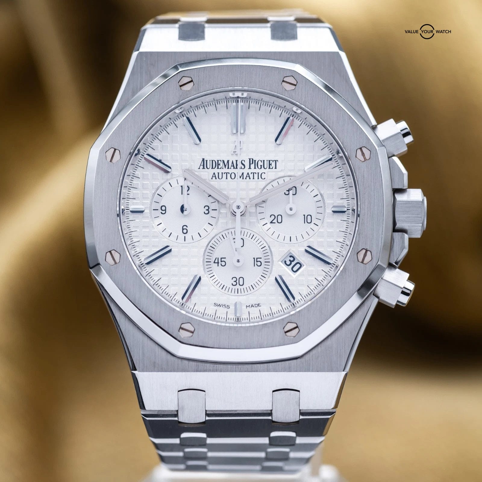 Audemars Piguet Royal Oak Chrono 41mm Steel White Silver AP 26320st - Full Set
