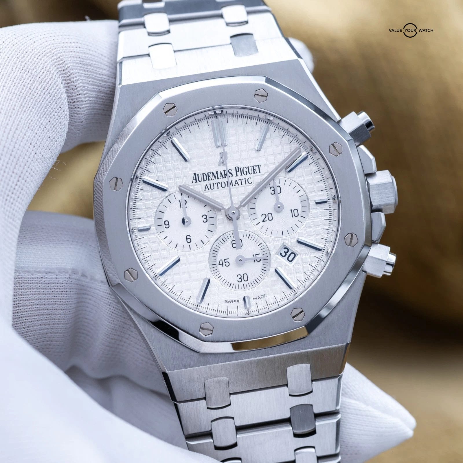 Audemars Piguet Royal Oak Chrono 41mm Steel White Silver AP 26320st - Full Set - Image 15