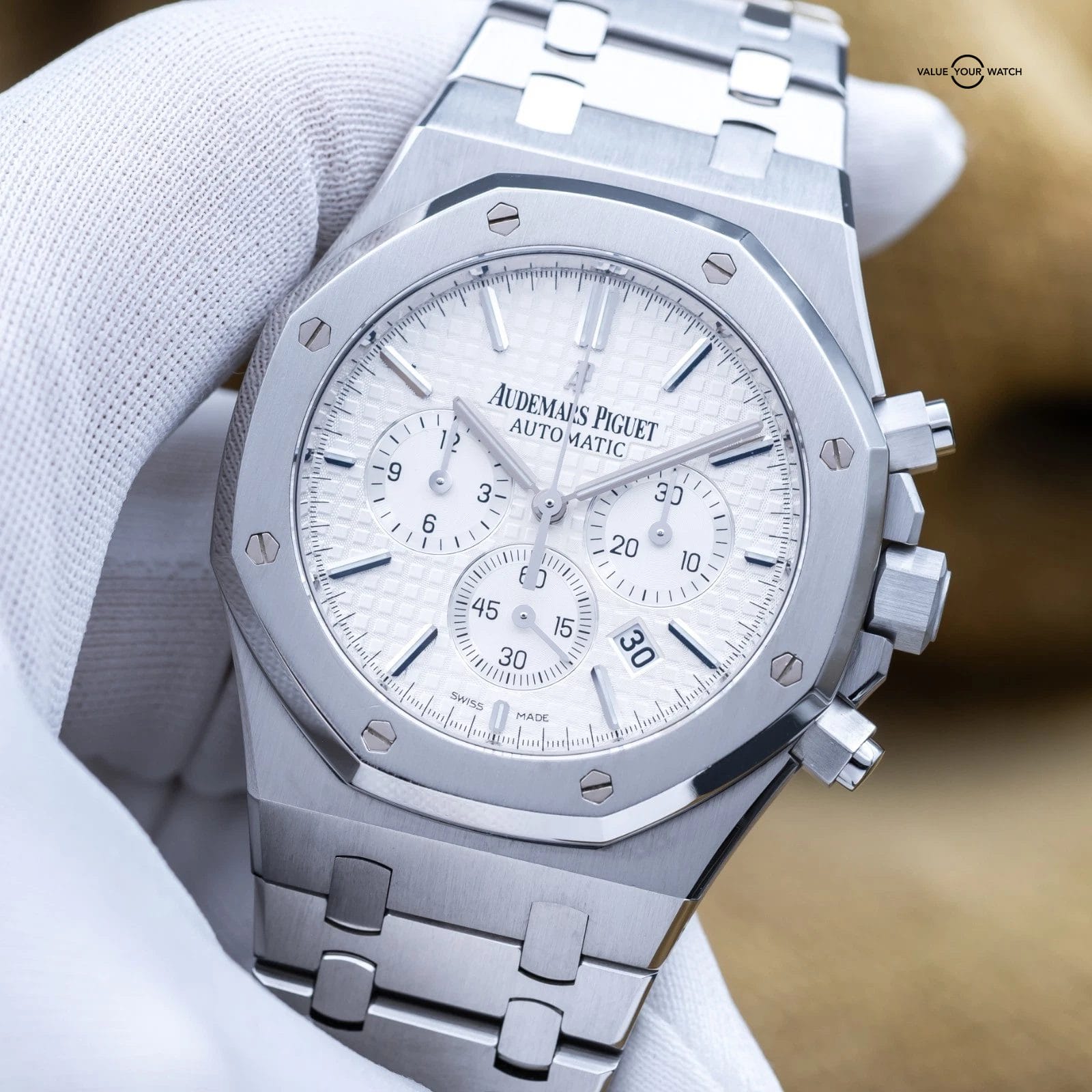 Audemars Piguet Royal Oak Chrono 41mm Steel White Silver AP 26320st - Full Set - Image 16