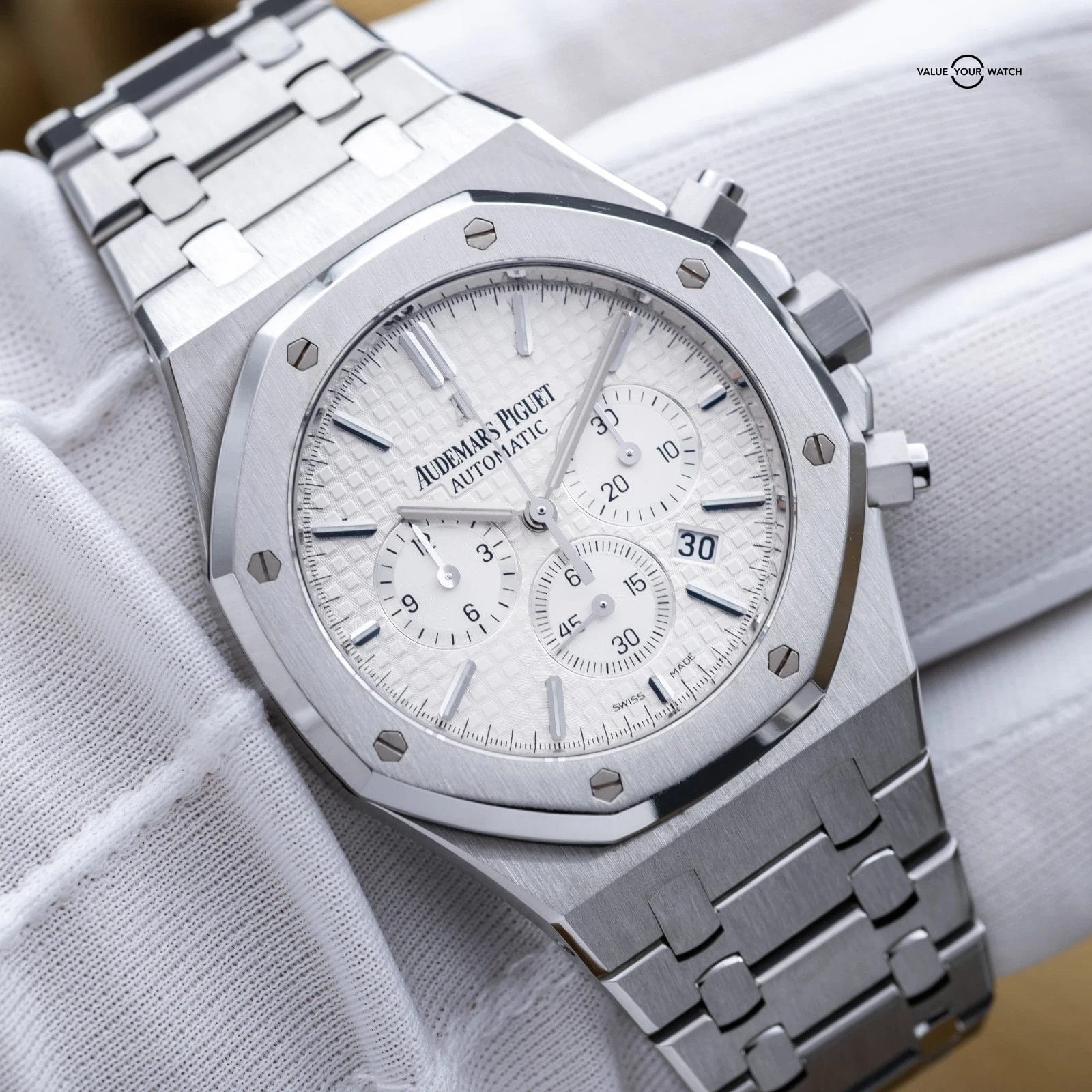Audemars Piguet Royal Oak Chrono 41mm Steel White Silver AP 26320st - Full Set - Image 17